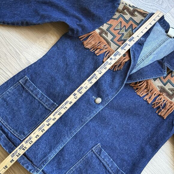 Vintage Roughrider Circle T Jacket Women Large Aztec Tapestry Southwest Fringe - Picture 4 of 12